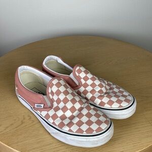Vans Pink and White Checkered Slip-On Sneakers